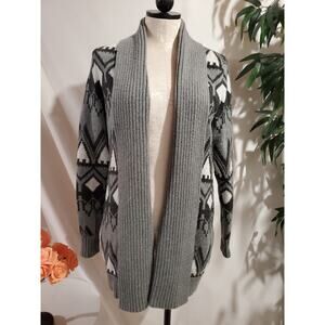 Old Navy Womens Fair Isle Nordic Knit Open Cardigan Sweater Size M Neutral Gray